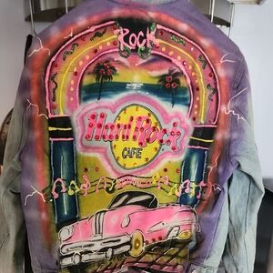 Hard Rock Cafe Purple Pink Multicolor Airbrushed Jean Jacket